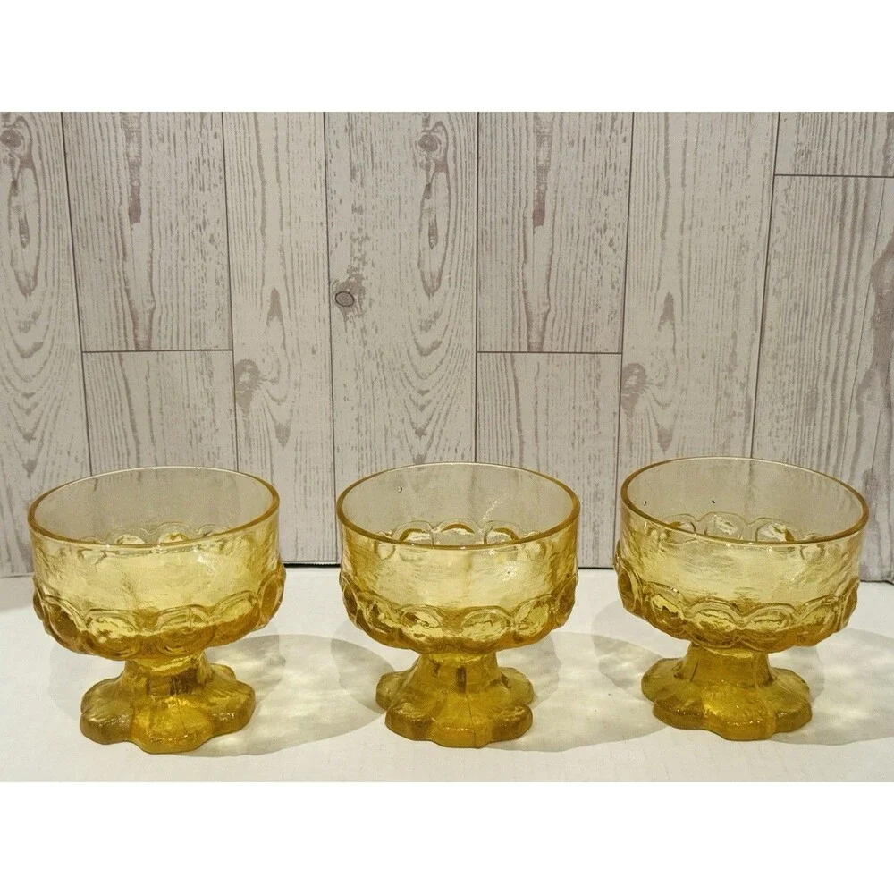 TIFFIN Franciscan Madeira Cornsilk Yellow Glass Sherbet Champagne 6p Set MCM